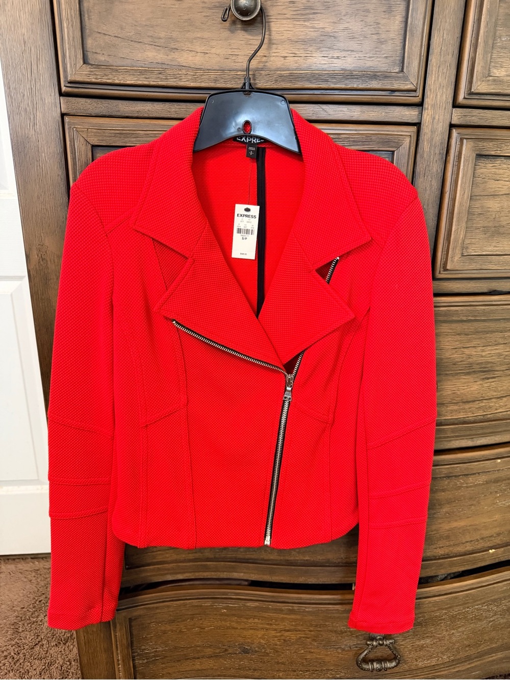Express Bright Red Asymmetrical Zip Moto Jacket